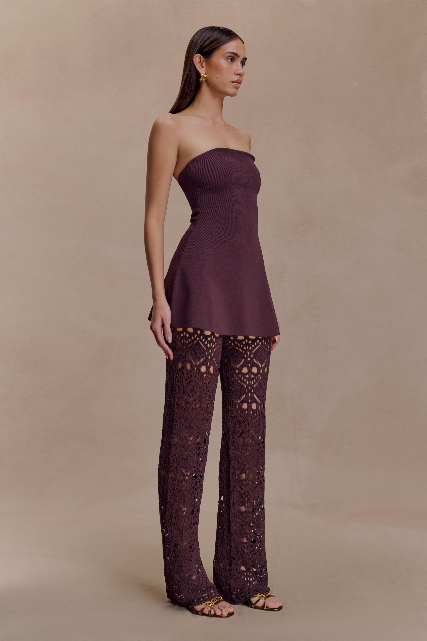Anette Bandage Knit Strapless Top - Chocolate - Image 2