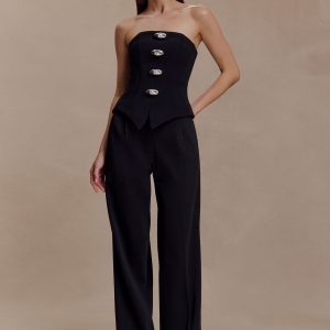 Fatima Satin Straight Leg Pant - Black