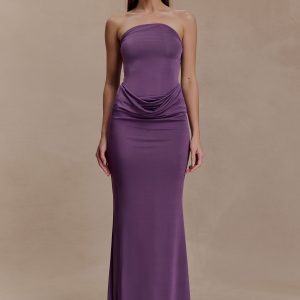 Madison Strapless Slinky Maxi Dress - Purple