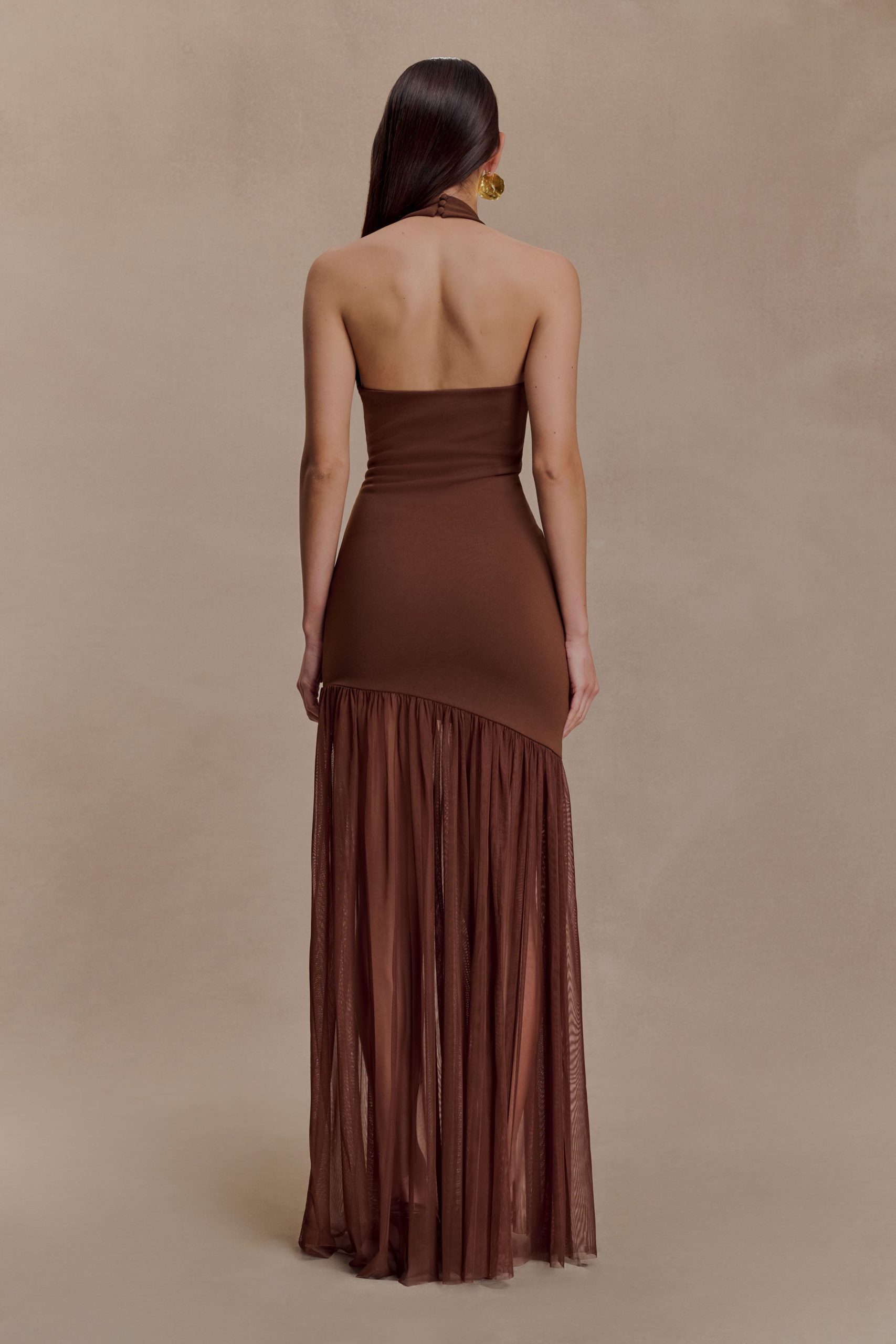 Aubree Crepe And Mesh Maxi Dress - Chocolate/Mocha - Image 2