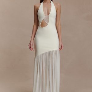 Aubree Crepe And Mesh Maxi Dress - Ivory