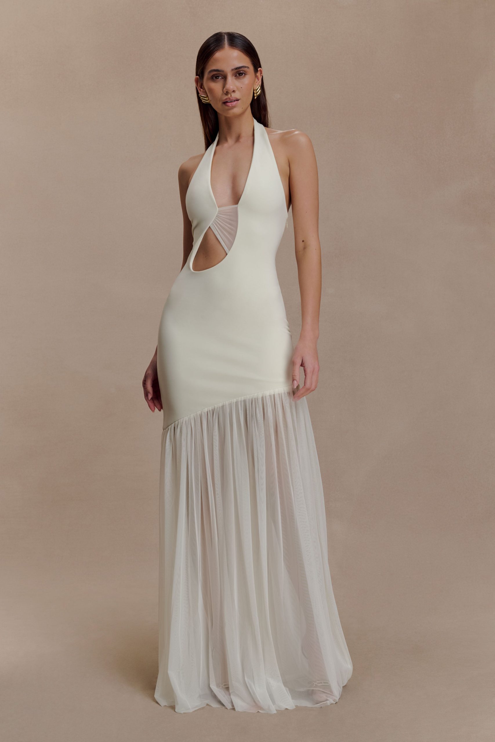 Aubree Crepe And Mesh Maxi Dress - Ivory - Image 5
