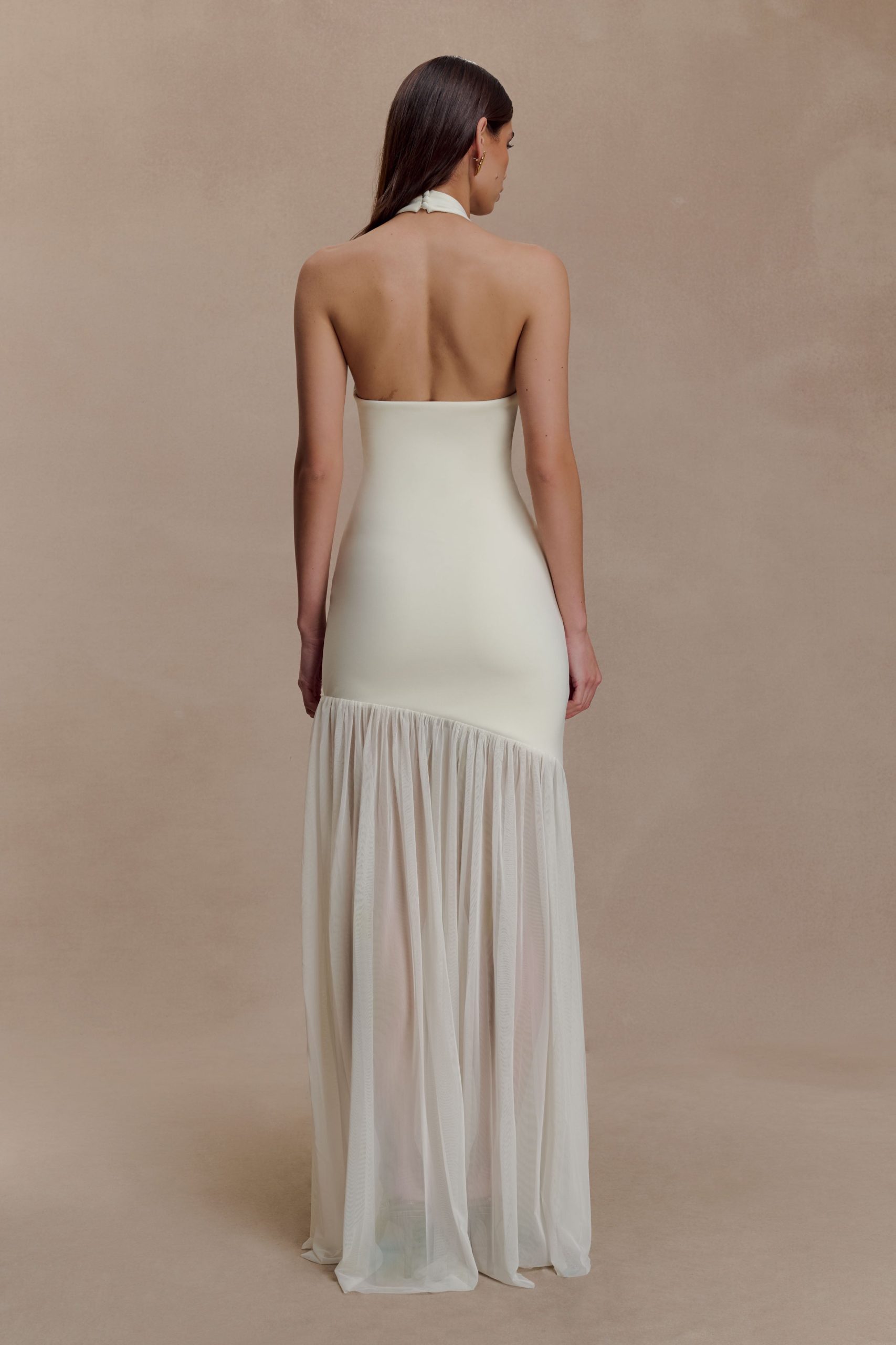 Aubree Crepe And Mesh Maxi Dress - Ivory - Image 2