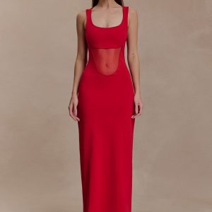 Marlon Crepe And Mesh Maxi Dress - Cherry Red