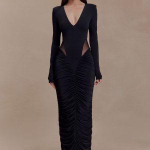 Louanne Slinky Long Sleeve Maxi Dress - Black