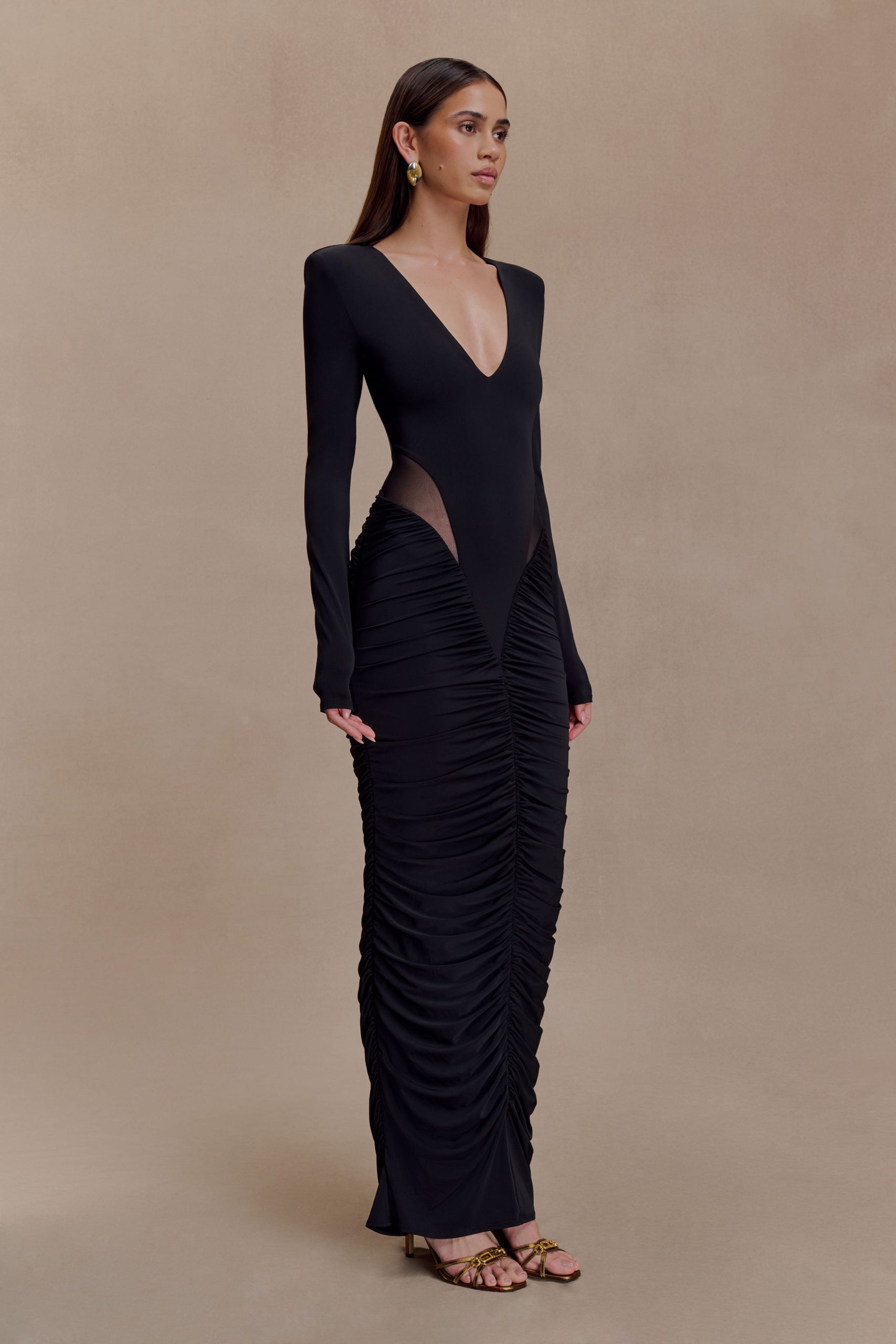 Louanne Slinky Long Sleeve Maxi Dress - Black - Image 4