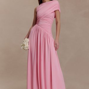 Ayeshya Slinky Asymmetric Maxi Dress - Candy Pink