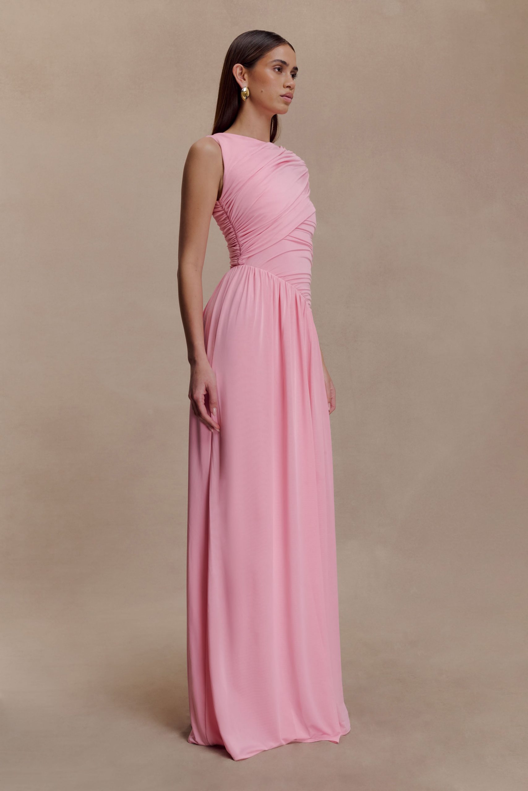 Ayeshya Slinky Asymmetric Maxi Dress - Candy Pink - Image 4