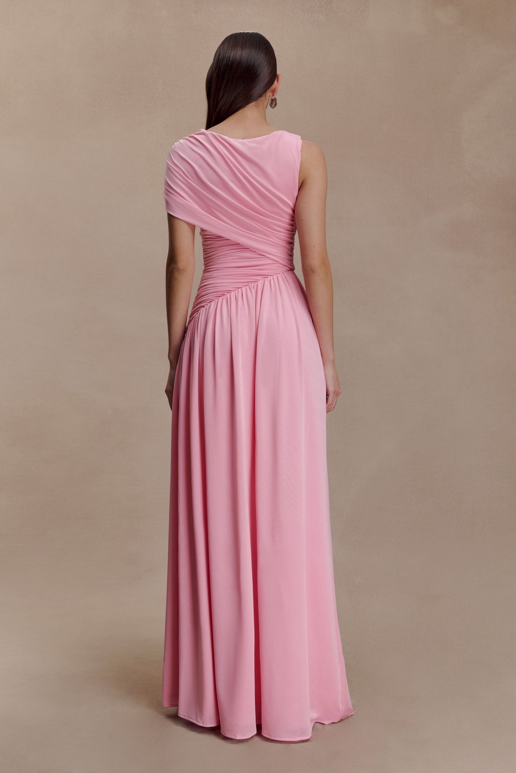 Ayeshya Slinky Asymmetric Maxi Dress - Candy Pink - Image 2