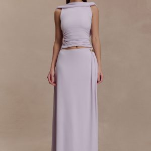 Bridget Slinky Maxi Skirt With Hardware - Dusty Lilac