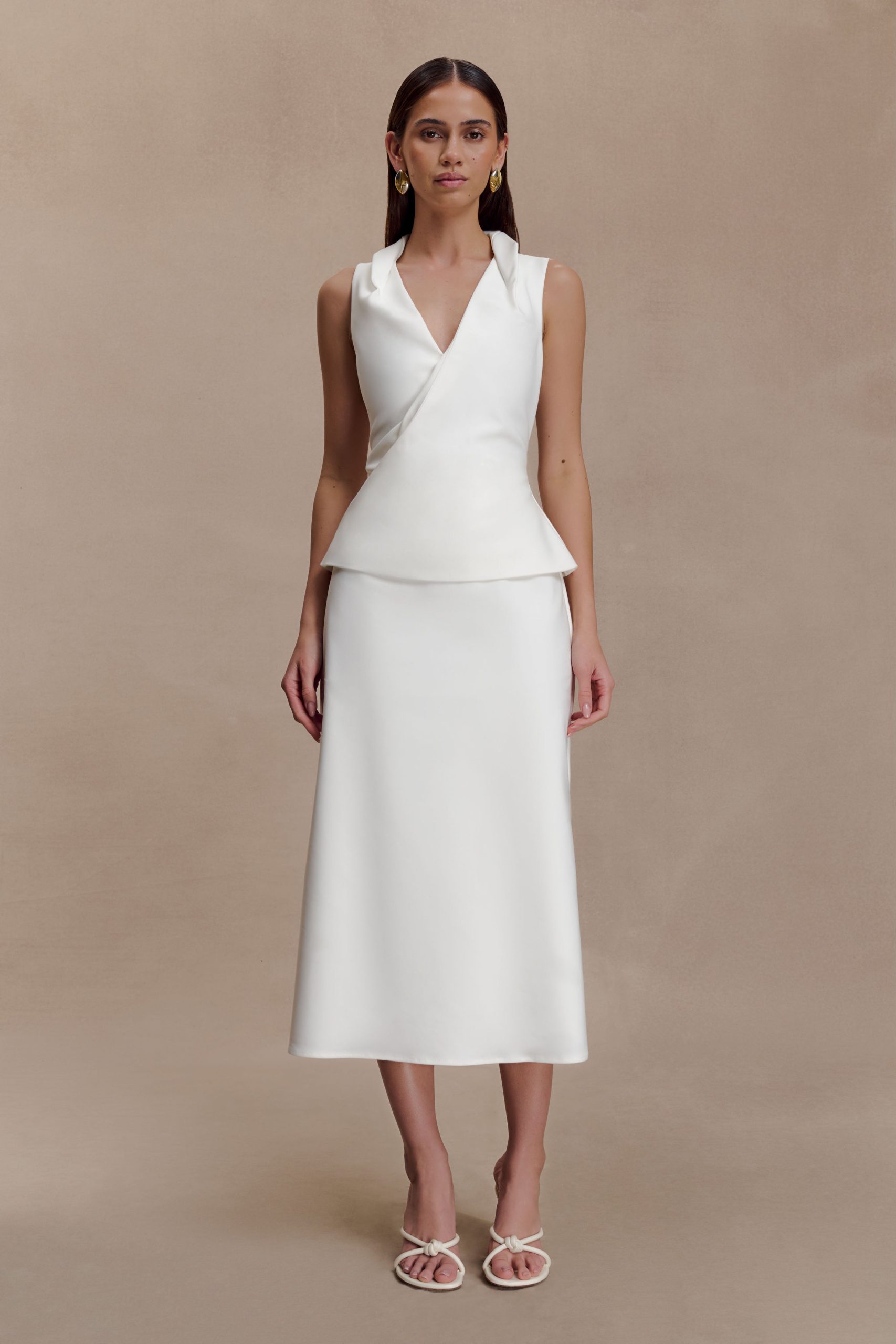 Yanina Cotton Halter Midi Dress - White - Image 2