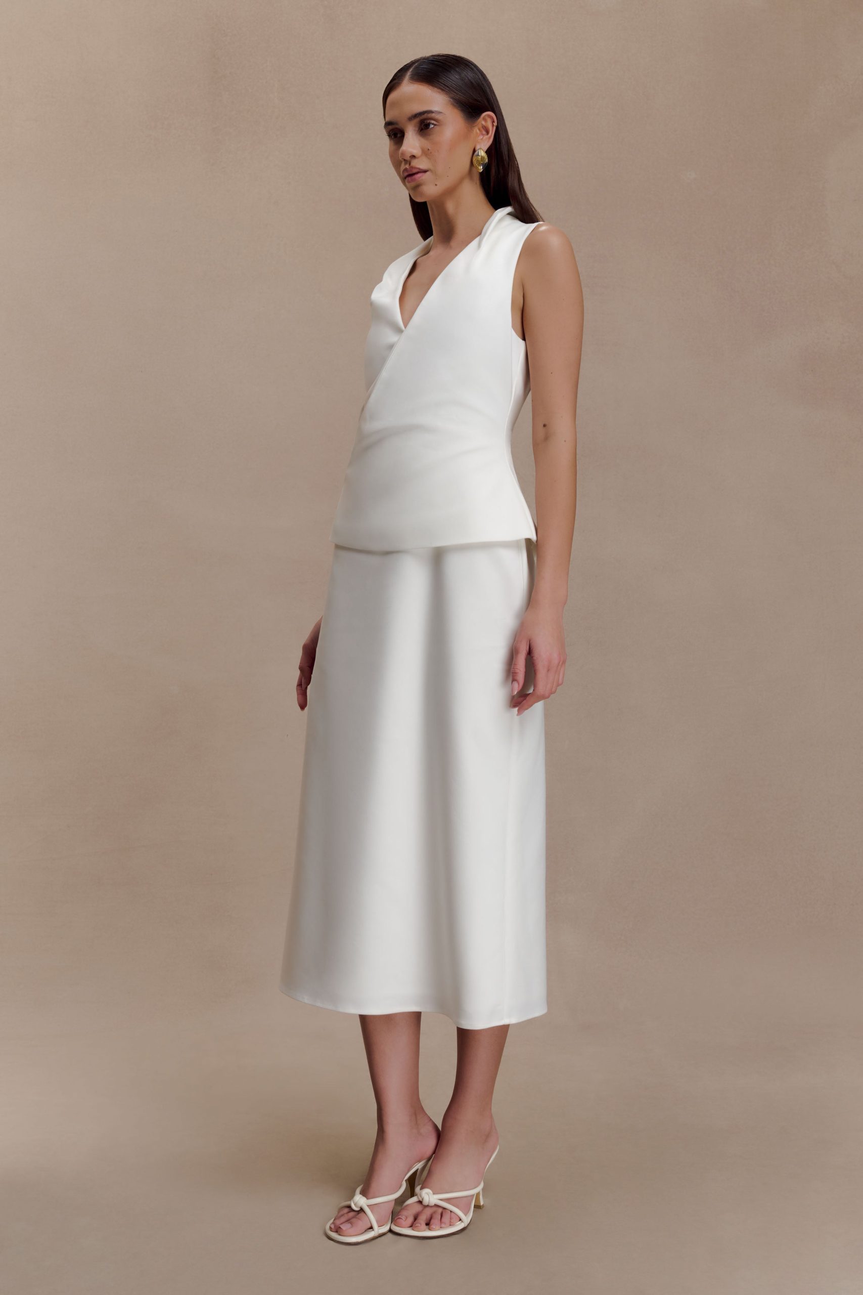 Yanina Cotton Halter Midi Dress - White - Image 5
