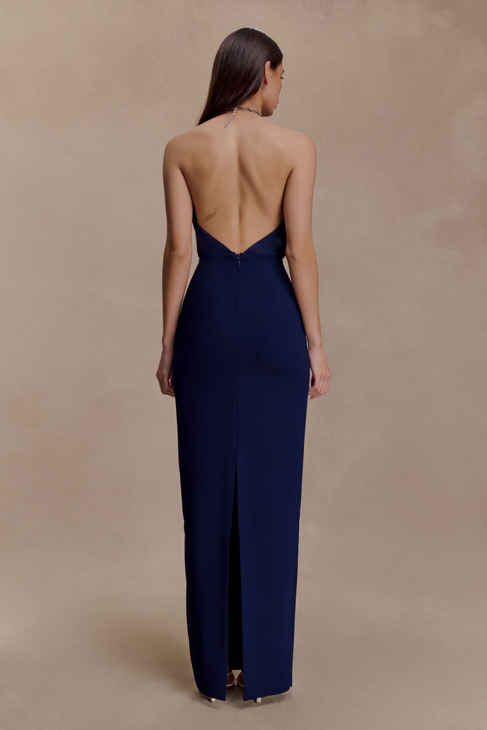 Elina Satin Necklace Maxi Dress - Navy - Image 2