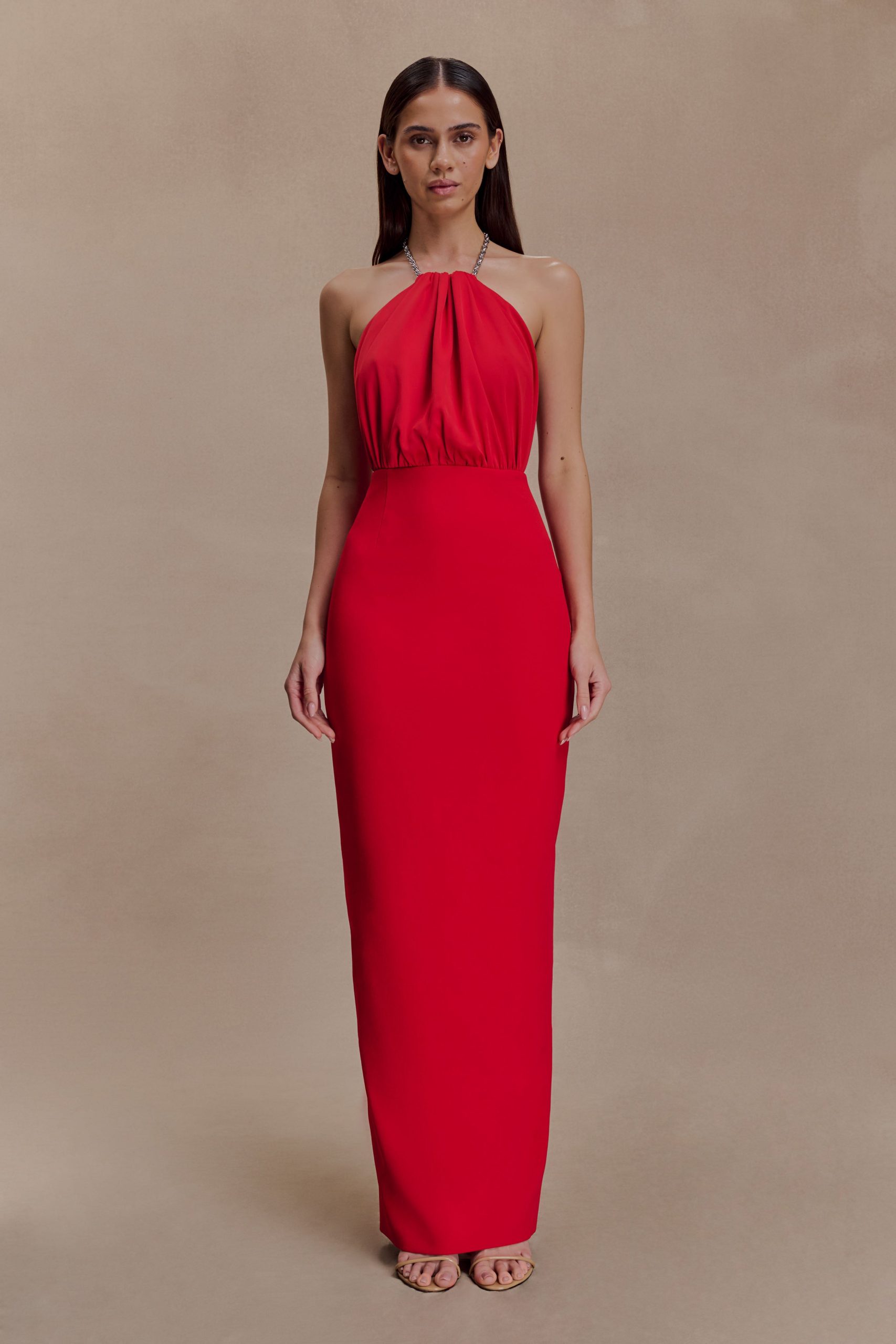 Elina Satin Necklace Maxi Dress - Red - Image 5
