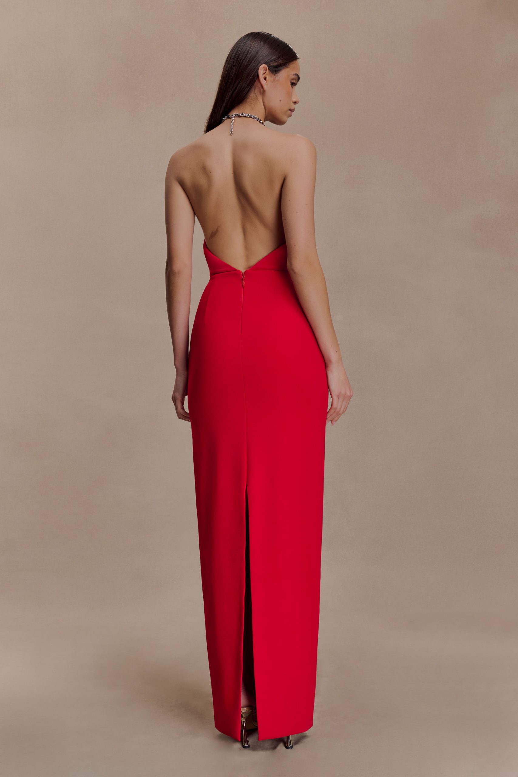 Elina Satin Necklace Maxi Dress - Red - Image 2