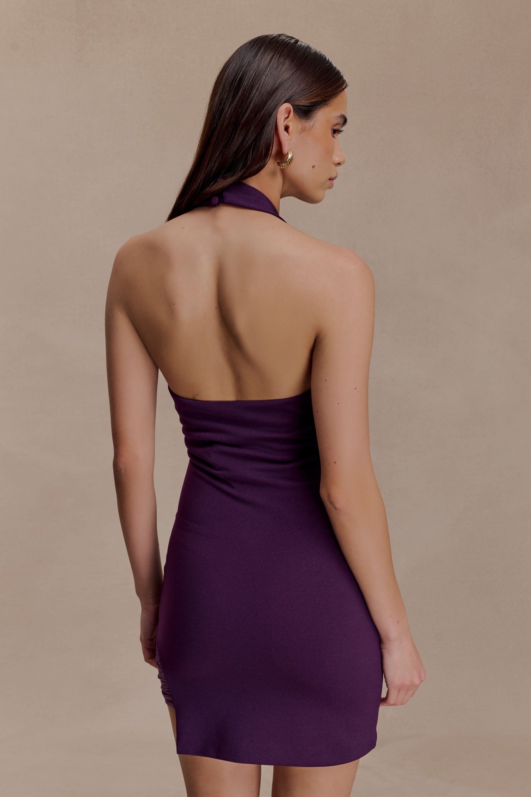 Aubree Crepe And Mesh Mini Dress - Purple - Image 2