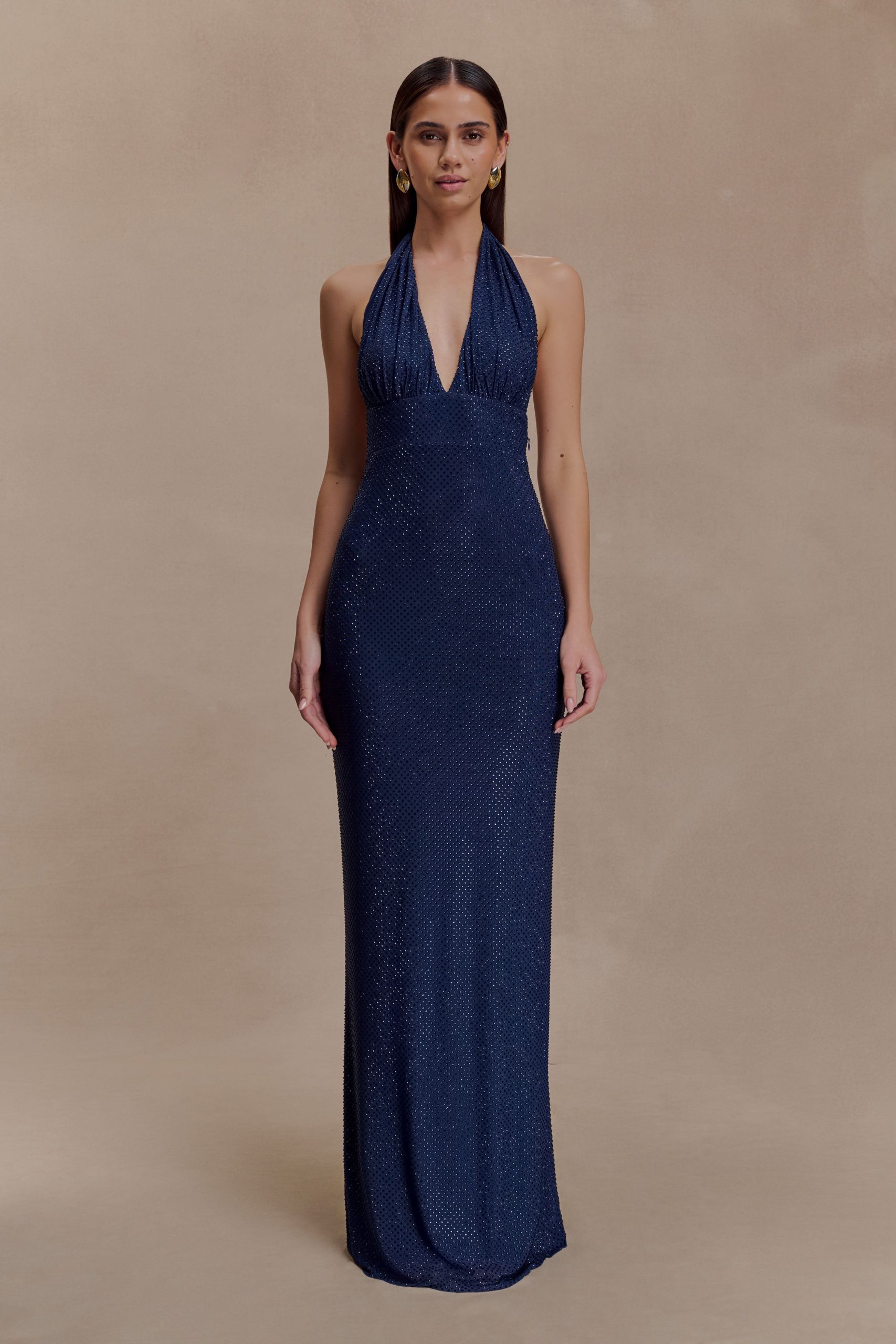 Harriet Halter Neck Diamante Maxi Dress - Navy - Image 6