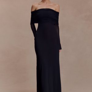 Josie Off Shoulder Mesh Maxi Dress - Black