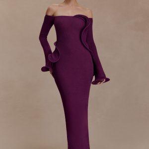 Sandrine Off Shoulder Knit Maxi Dress - Plum