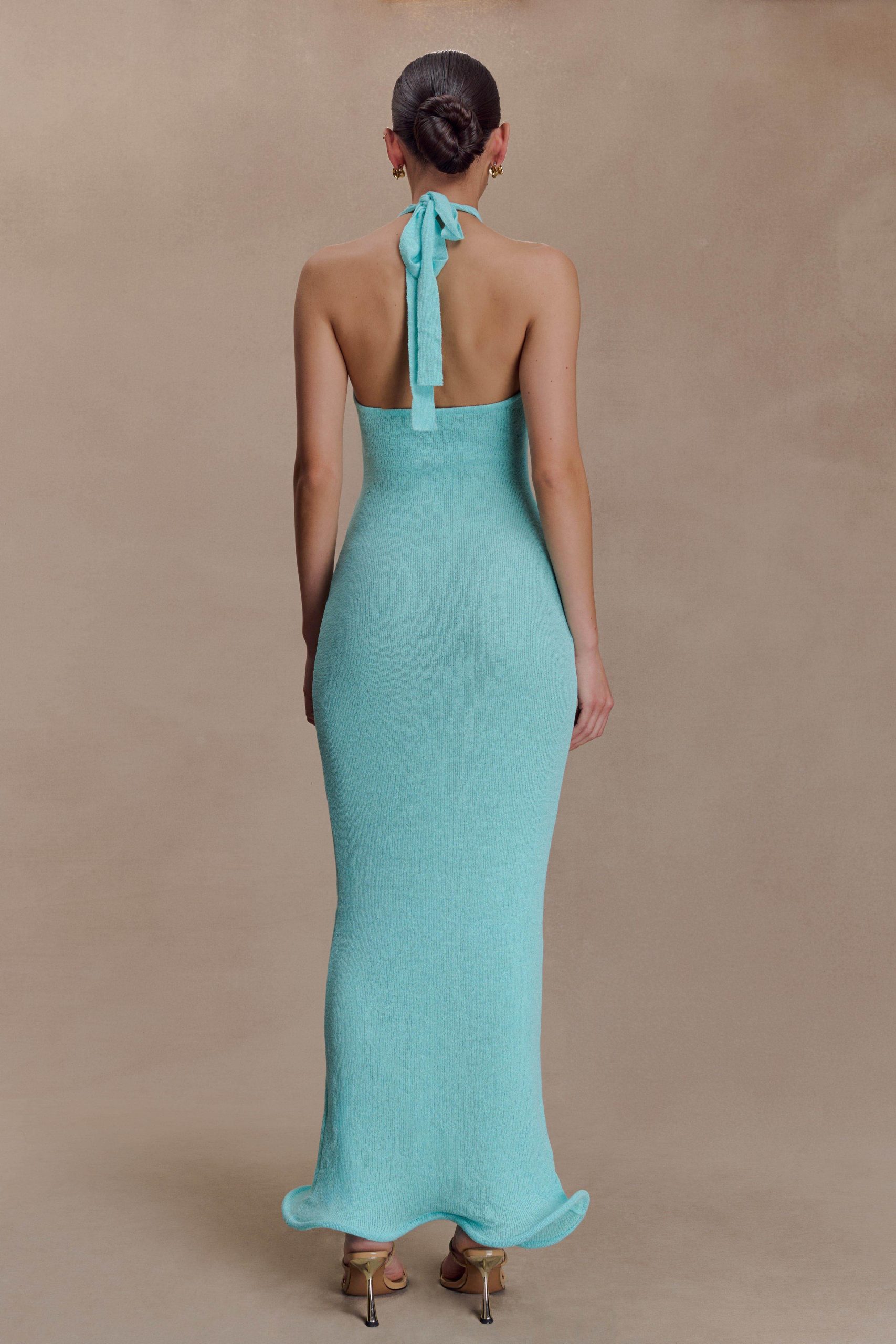 Melodie Halter Knit Maxi Dress - Cyan Blue - Image 4