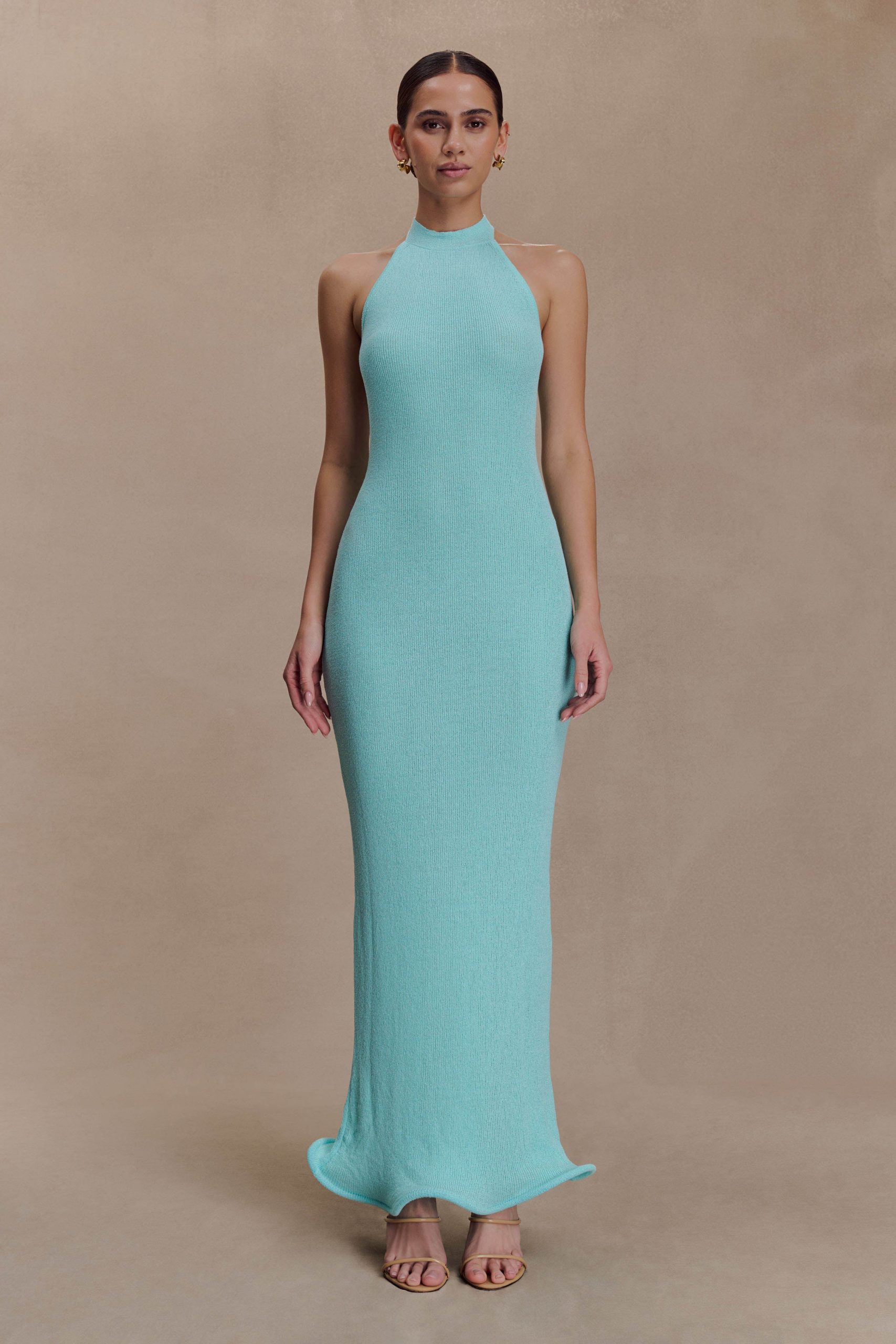 Melodie Halter Knit Maxi Dress - Cyan Blue - Image 2