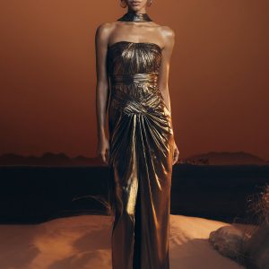 Clemence Plisse Maxi Dress - Gold