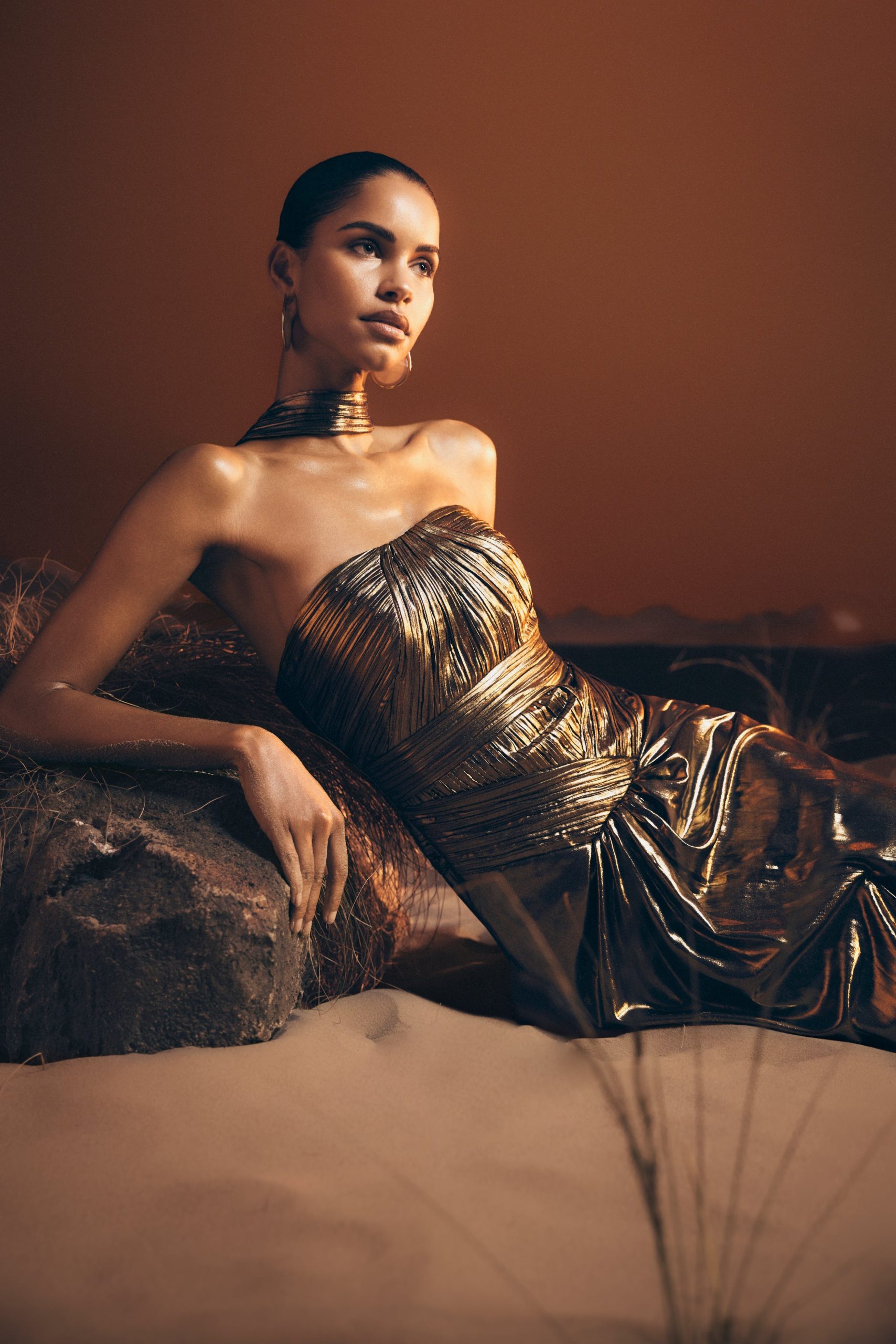 Clemence Plisse Maxi Dress - Gold - Image 2