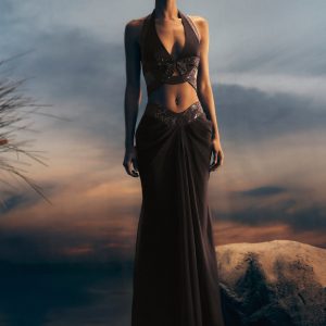 Siren Satin And Diamante Maxi Skirt - Dark Chocolate