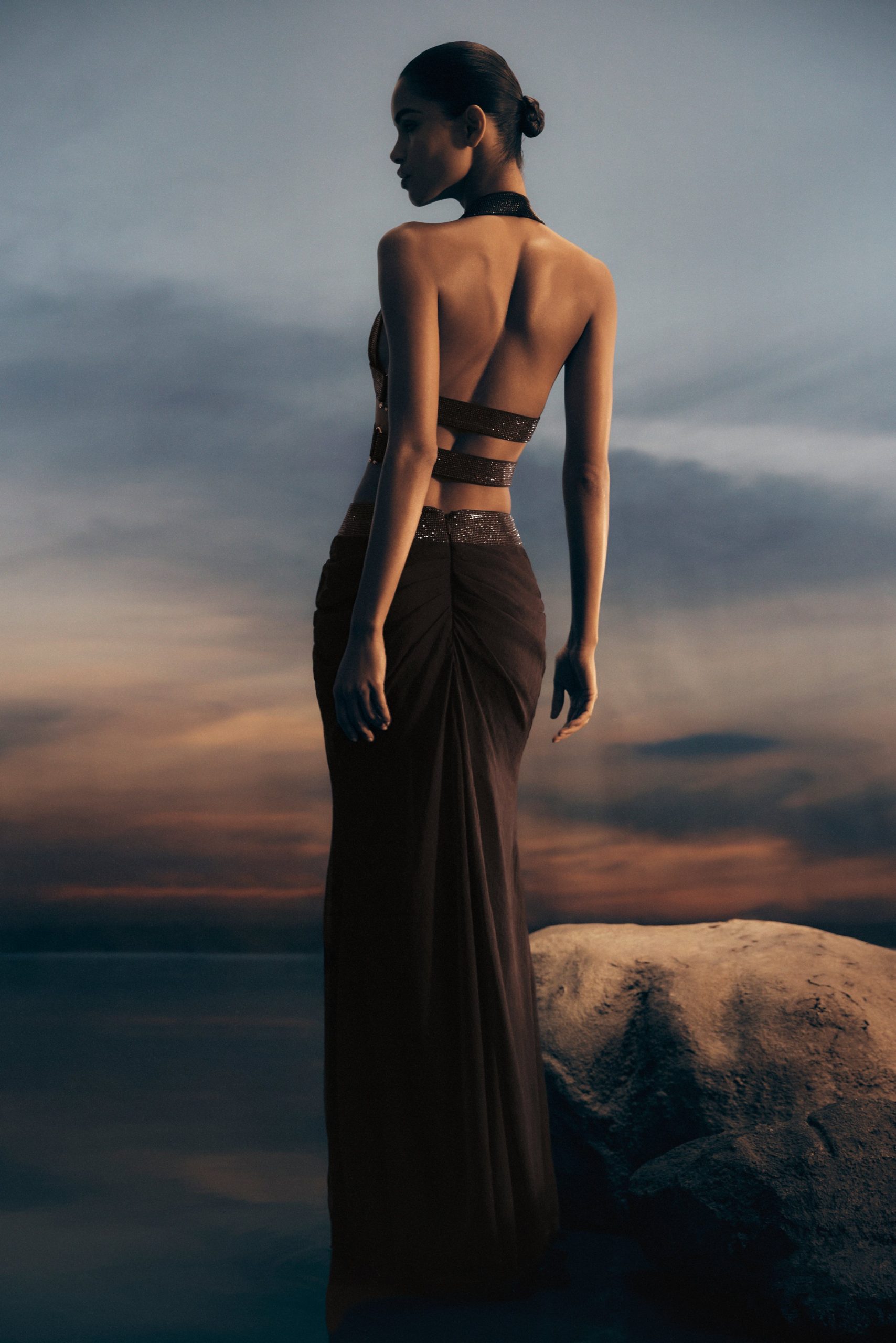 Siren Satin And Diamante Maxi Skirt - Dark Chocolate - Image 2