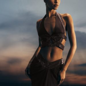 Siren Satin And Diamante Halter Top - Dark Chocolate