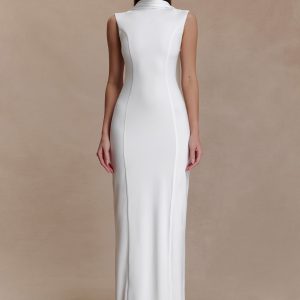 Wisteria Slinky Maxi Dress With Scarf - White