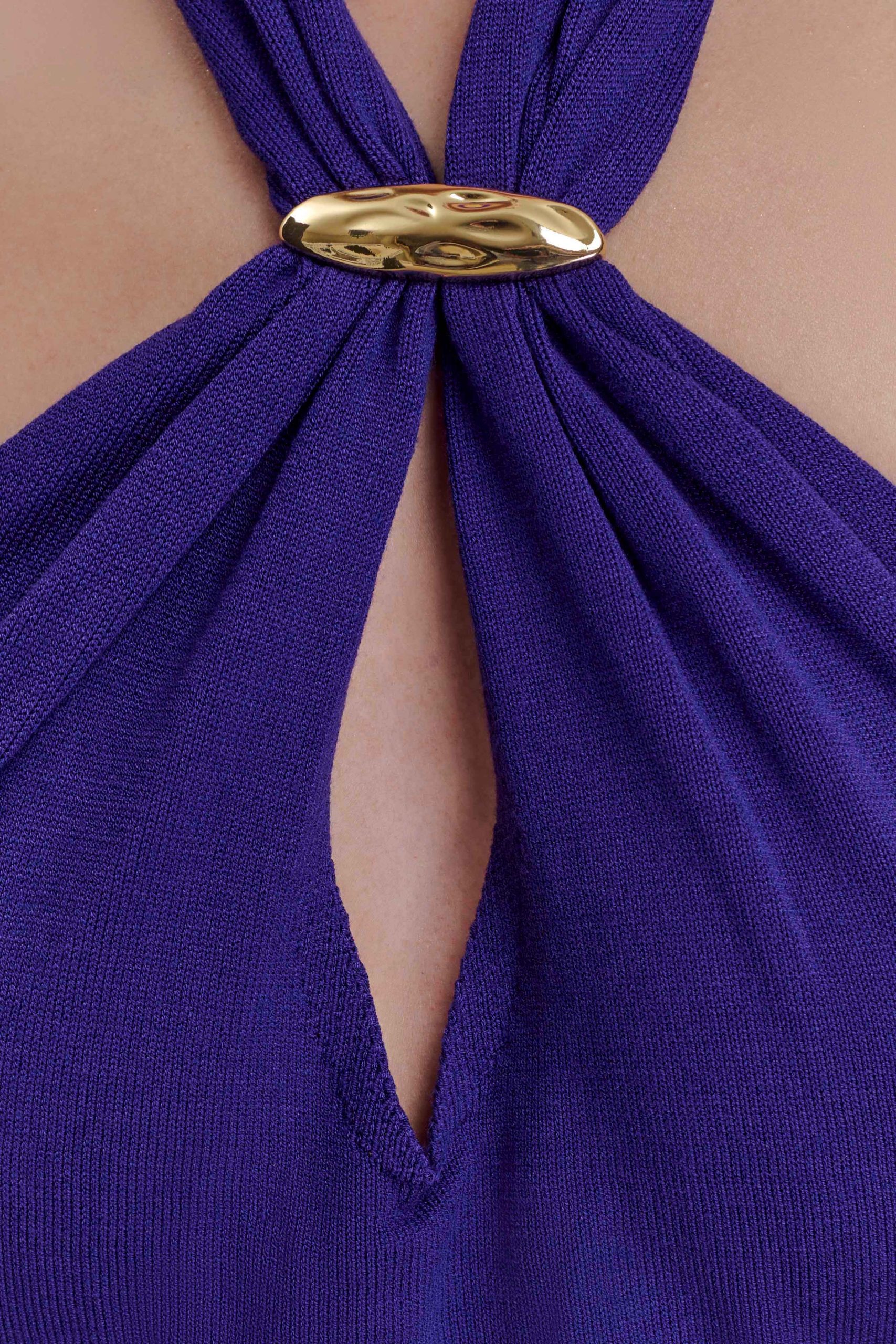 Ozias Halter Semi Sheer Knit Maxi Dress - Deep Purple - Image 6