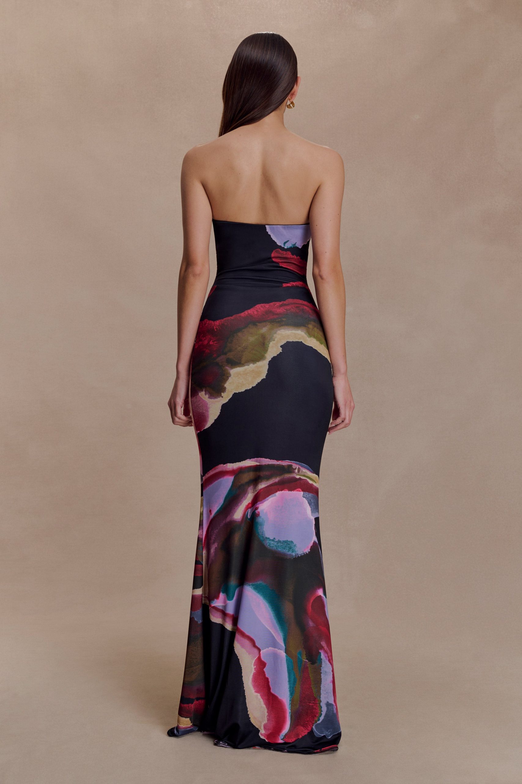Madison Strapless Slinky Maxi Dress - Multi Fluid Reverie Print - Image 2