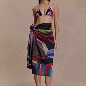 Evie Chiffon Sarong - Multi Fluid Reverie Print