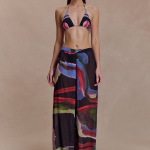 Rachel Chiffon Straight Leg Pants - Multi Fluid Reverie Print