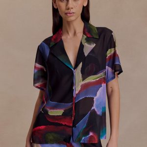 Rachel Chiffon Short Sleeve Shirt - Multi Fluid Reverie Print
