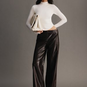 Henry Croc Faux Leather Straight Leg Pants - Dark Chocolate