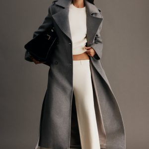 Levi Long Trench Wool Coat - Grey Marle