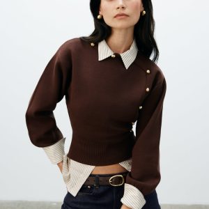 Mertyle Aysmetrical Knit Jumper - Deep Chocolate