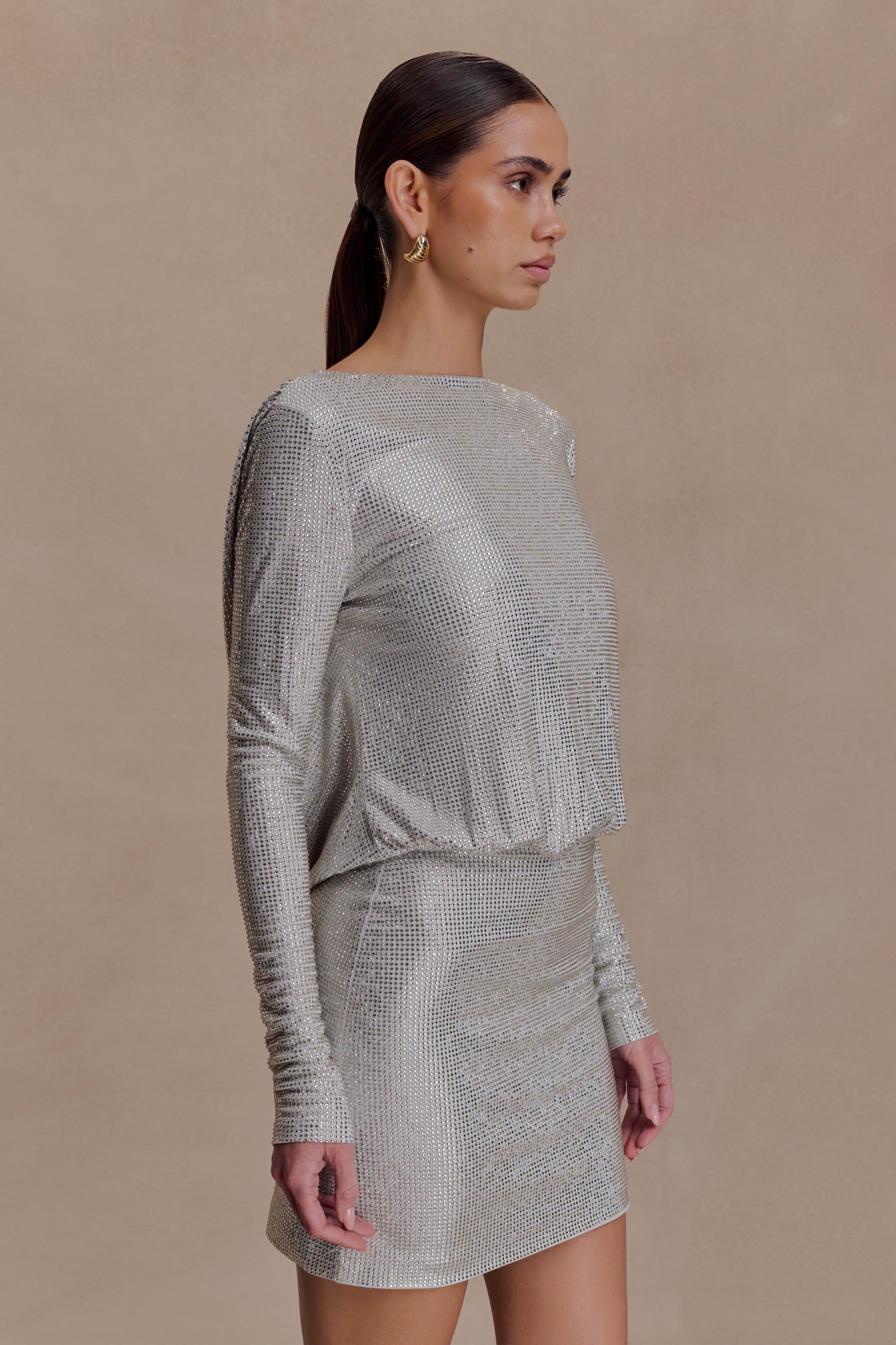 Darius Diamante Cowl Mini Dress - Silver - Image 6