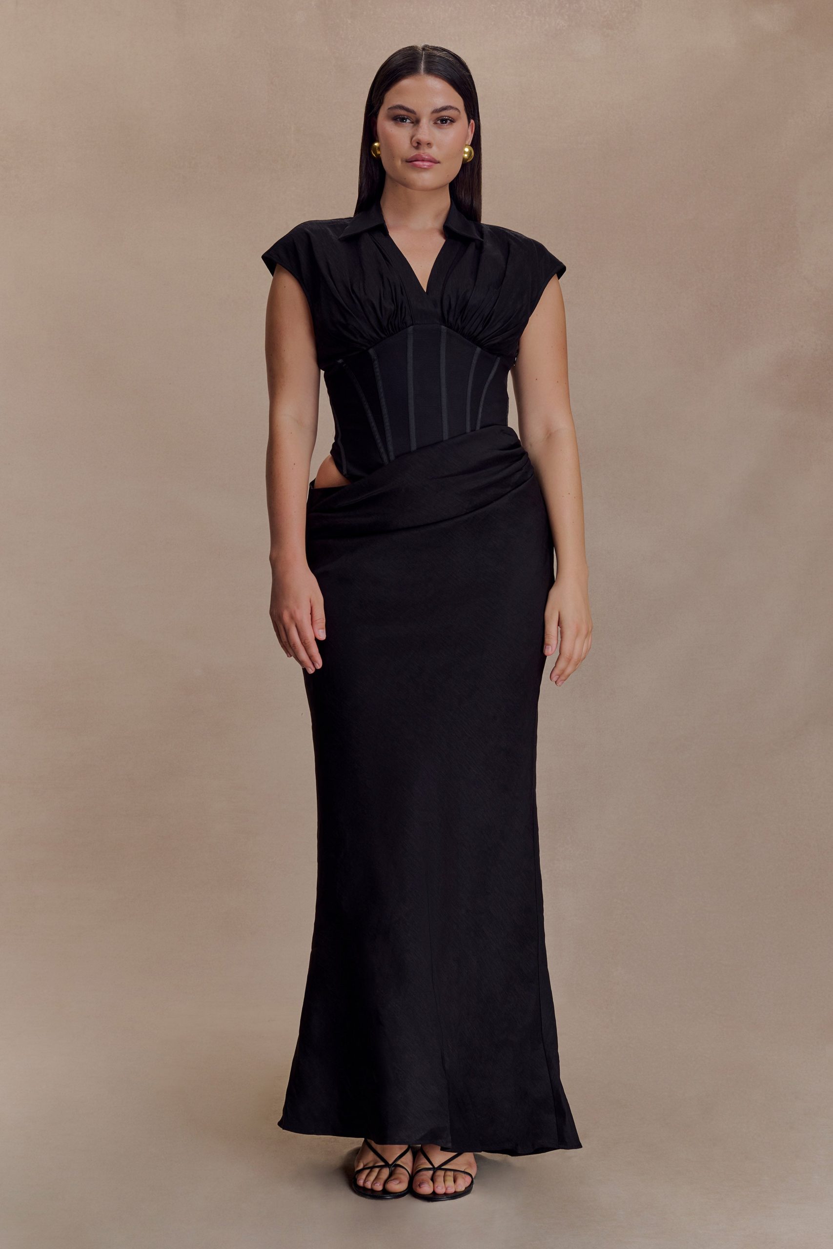Saphira Shirt Corset Maxi Dress - Black - Image 3