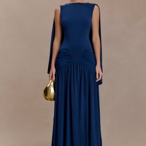 Emory Jersey Cape Maxi Dress - Navy