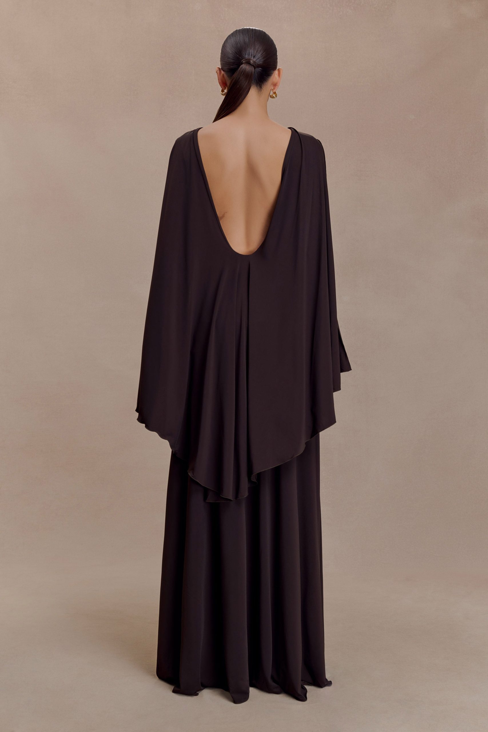 Emory Jersey Cape Maxi Dress - Chocolate - Image 2