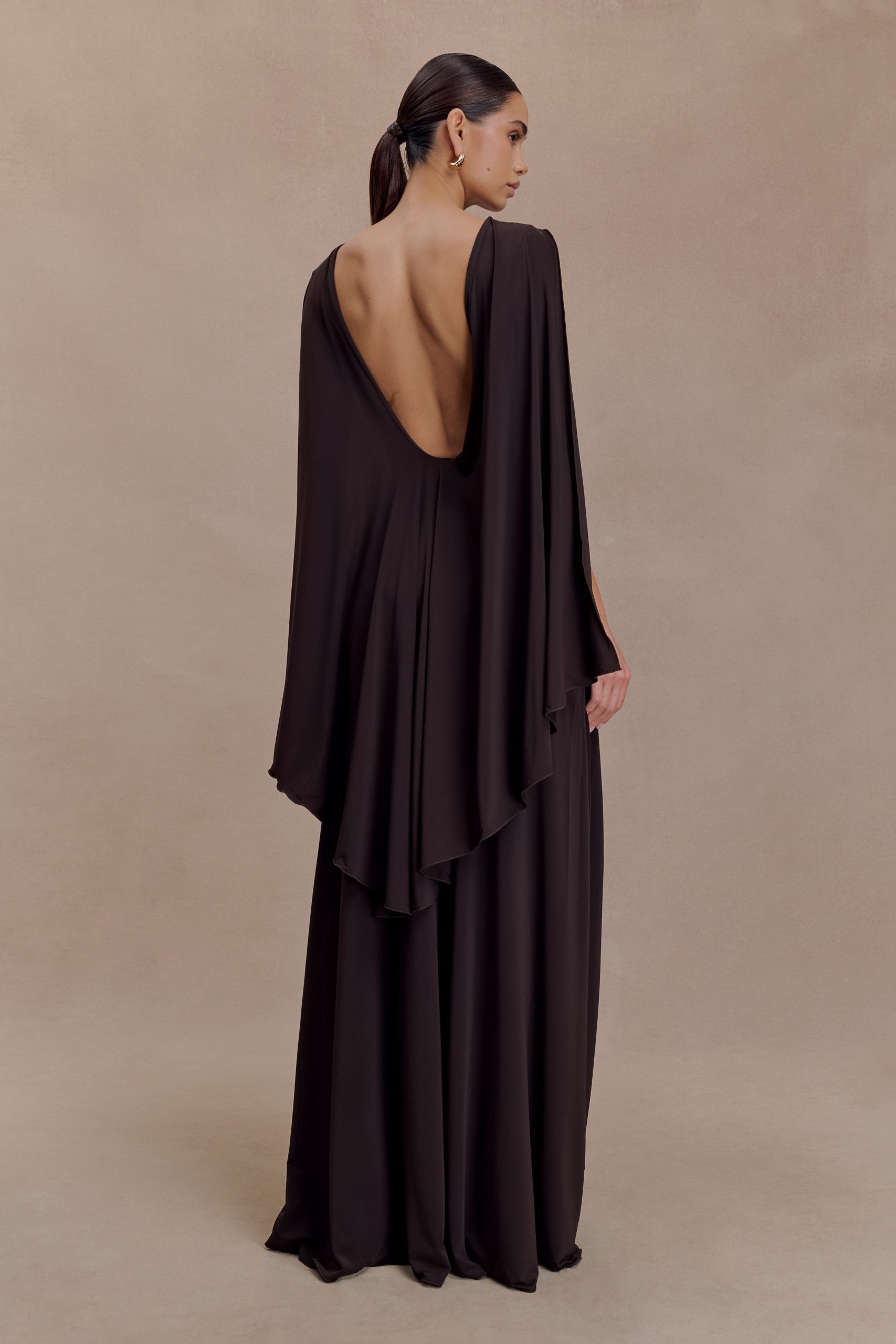 Emory Jersey Cape Maxi Dress - Chocolate - Image 3