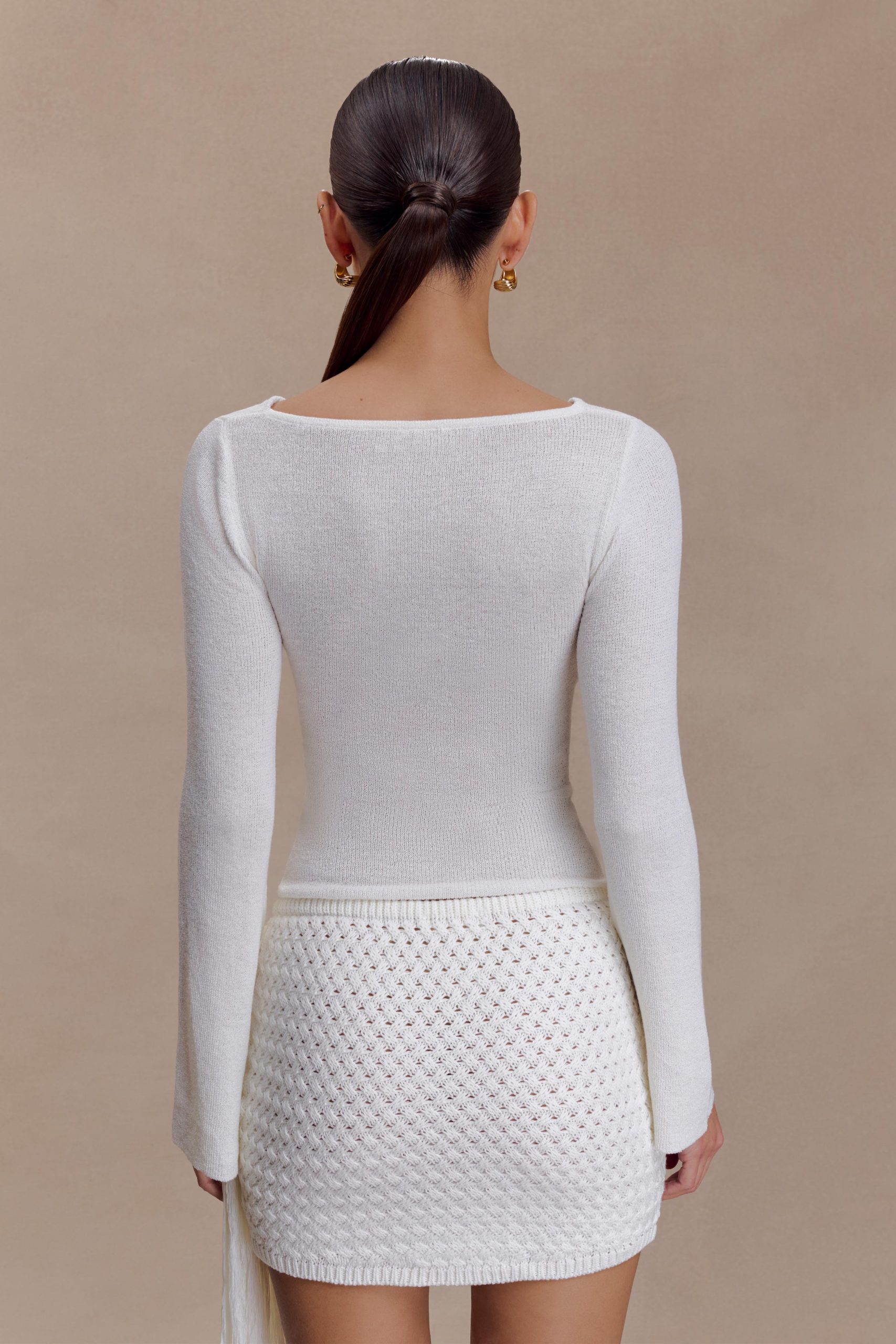 Elowen Knit Cowl Long Sleeve Top - White - Image 2
