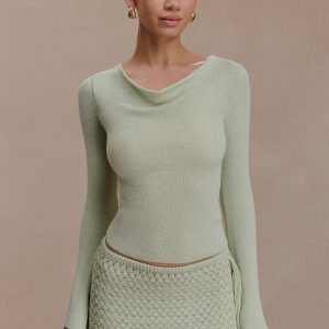 Elowen Knit Cowl Long Sleeve Top - Pastel Green