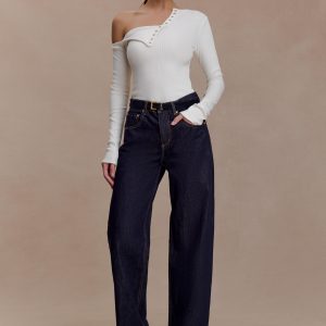 Maelle Off Shoulder Long Sleeve Top - Ivory