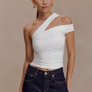 Anna One Shoulder Modal Top - White
