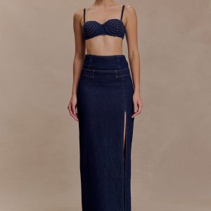 Maylena High Rise Denim Maxi Skirt - Indigo Blue