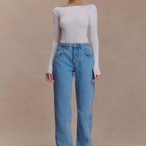 Paedyn Merino Wool Ribbed Long Sleeve Top - Ivory